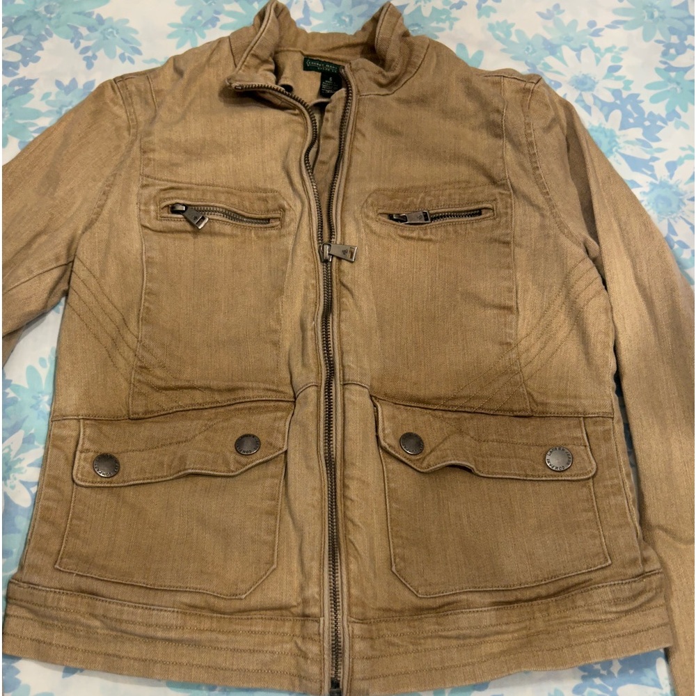 Ralph Lauren Jeans Company Denim Tan Moto Jacket, Full Zip size 6, Cotton